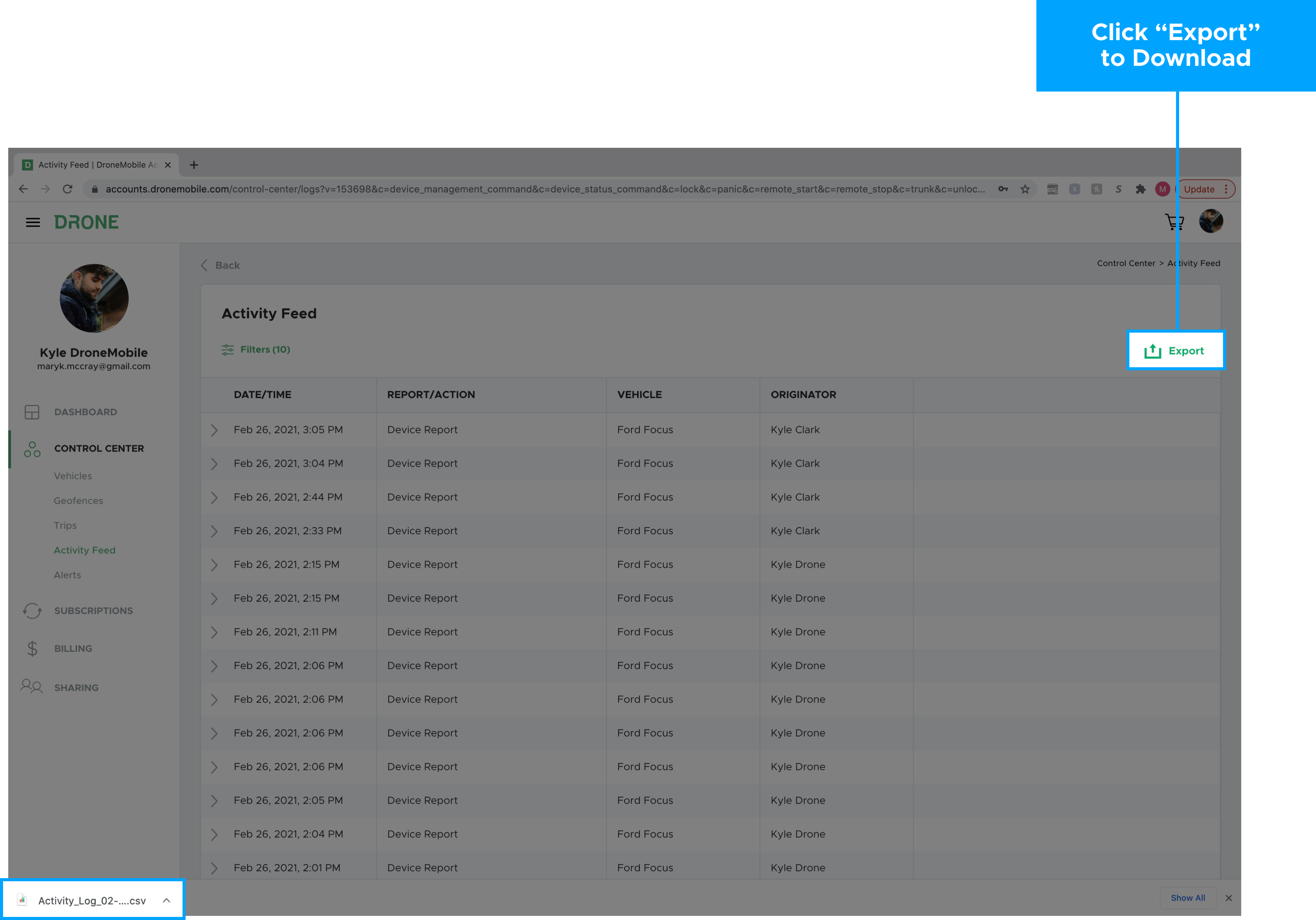 How To Export My Activity Log | DroneMobile Help Center